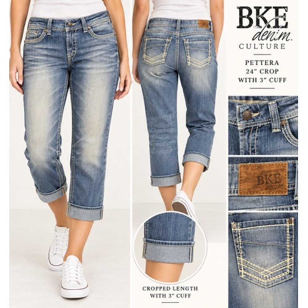 BKE Culture Pettera Jeans Womens 33 Crop Capri Thick Stitch Distressed Y2K